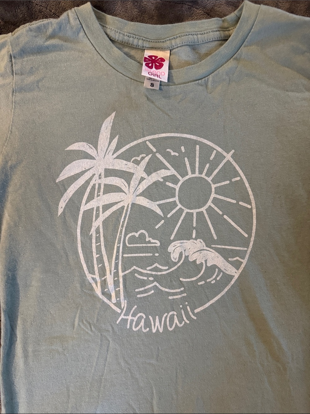 Ladies Small Sage Green Hawaii Graphic Tee